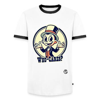 Homme de dessin animé rétro avec un chapeau : qui s’en soucie ? - T-shirt contrasté Homme - blanc/noir - Devant - AI Model Female 172 light (172cm) & AI Model Male 178 dark (178cm)