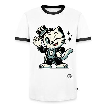 Bonjour Bonjour, Chat de dessin animé rétro classique - T-shirt contrasté Homme - blanc/noir - Devant - AI Model Female 172 light (172cm) & AI Model Male 178 dark (178cm)