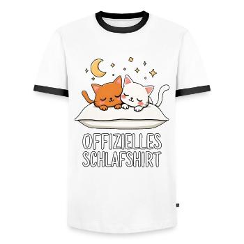 Chemise de nuit officielle chats chat couple - T-shirt contrasté Homme - blanc/noir - Devant - AI Model Female 172 light (172cm) & AI Model Male 178 dark (178cm)