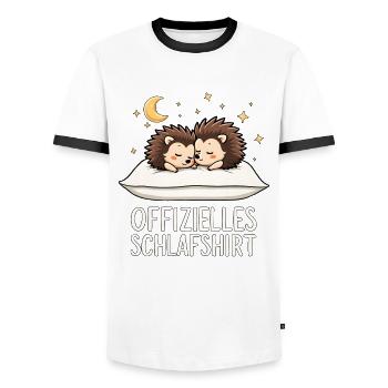 Official Sleeping Shirt Hedgehog Pair - Men's Ringer Shirt - white/black - Front - AI Model Female 172 light (172cm) & AI Model Male 178 dark (178cm)