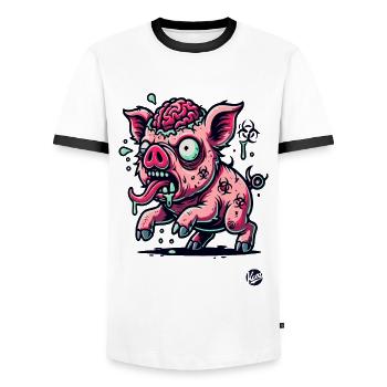 Rotten Brain – Funny Zombie Pig - Men's Ringer Shirt - white/black - Front - AI Model Female 172 light (172cm) & AI Model Male 178 dark (178cm)