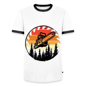 Chainsaw Axe Forester Lumberjack Saw Chain - T-shirt contrasté Homme - blanc/noir - Devant - AI Model Female 172 light (172cm) & AI Model Male 178 dark (178cm)