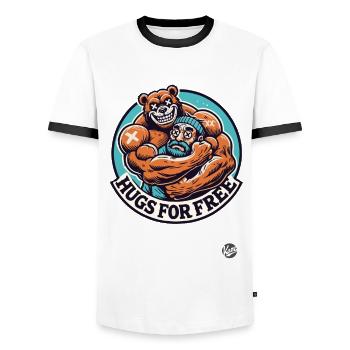 Tough bodybuilder bear: hugs for free - Men's Ringer Shirt - white/black - Front - AI Model Female 172 light (172cm) & AI Model Male 178 dark (178cm)