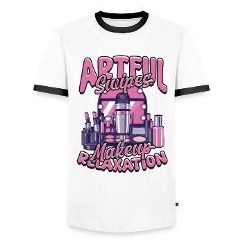 ASMR Whisper Artful Swipes Makeup Relaxation - Men's Ringer Shirt - white/black - Front - AI Model Female 172 light (172cm) & AI Model Male 178 dark (178cm)