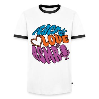 Peace Love ASMR - Men's Ringer Shirt - white/black - Front - AI Model Female 172 light (172cm) & AI Model Male 178 dark (178cm)