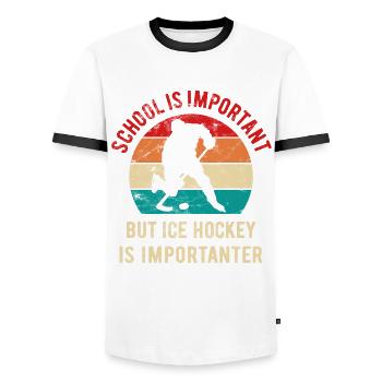 School is important but hockey is importanter - Men's Ringer Shirt - white/black - Front - AI Model Female 172 light (172cm) & AI Model Male 178 dark (178cm)