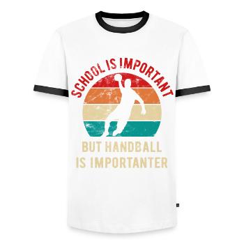 School is important but handball is importanter - Männer Kontrast-T-Shirt - Weiß/Schwarz - Vorne - AI Model Female 172 light (172cm) & AI Model Male 178 dark (178cm)