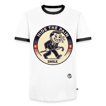 Retro Cartoon: Versteck den Schmerz und Lächle - Männer Kontrast-T-Shirt - Weiß/Schwarz - Vorne - AI Model Female 172 light (172cm) & AI Model Male 178 dark (178cm)
