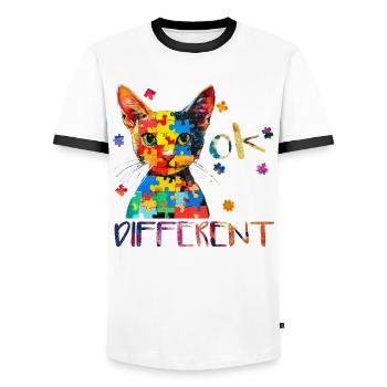 Es ist in ok, anders zu sein – Autismus - Männer Kontrast-T-Shirt - Weiß/Schwarz - Vorne - AI Model Female 172 light (172cm) & AI Model Male 178 dark (178cm)