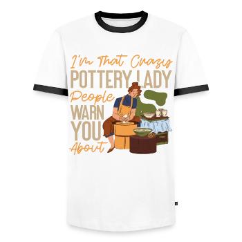Poterie Céramiste Artiste Je Suis Ça - T-shirt contrasté Homme - blanc/noir - Devant - AI Model Female 172 light (172cm) & AI Model Male 178 dark (178cm)