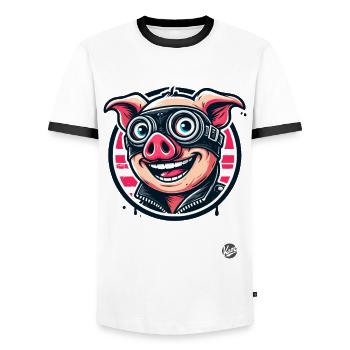 Old School Motorcycle Biker Pig - Men's Ringer Shirt - white/black - Front - AI Model Female 172 light (172cm) & AI Model Male 178 dark (178cm)