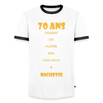 70 Ans Cadeau d anniversaire Drôle Cadeau 70 ans - T-shirt contrasté Homme - blanc/noir - Devant - AI Model Female 172 light (172cm) & AI Model Male 178 dark (178cm)
