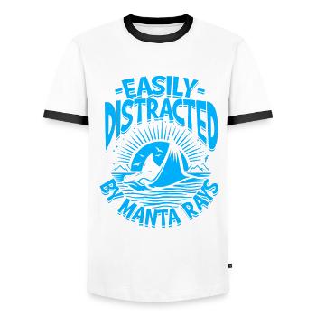 Mantarochen Easily Distracted By Manta Rays - Men's Ringer Shirt - white/black - Front - AI Model Female 172 light (172cm) & AI Model Male 178 dark (178cm)