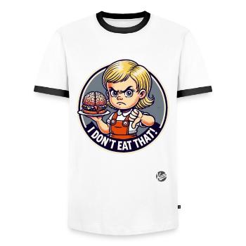 Girl With Brain Burger, I Don't Eat This - Men's Ringer Shirt - white/black - Front - AI Model Female 172 light (172cm) & AI Model Male 178 dark (178cm)