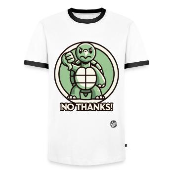 Angry turtle - thumbs down, no thanks! - Men's Ringer Shirt - white/black - Front - AI Model Female 172 light (172cm) & AI Model Male 178 dark (178cm)