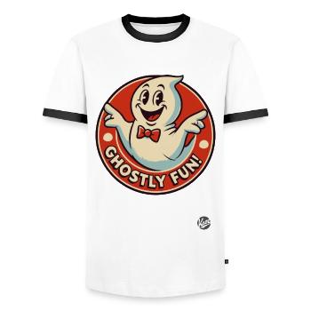 Ghost fun with this little ghost - Men's Ringer Shirt - white/black - Front - AI Model Female 172 light (172cm) & AI Model Male 178 dark (178cm)