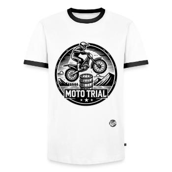 Motocross Motorsport Barrel Jump at Moto Trial - Men's Ringer Shirt - white/black - Front - AI Model Female 172 light (172cm) & AI Model Male 178 dark (178cm)
