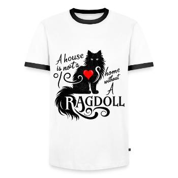 Une maison n’est pas une maison sans un amant de Ragdoll Ragd - T-shirt contrasté Homme - blanc/noir - Devant - AI Model Female 172 light (172cm) & AI Model Male 178 dark (178cm)