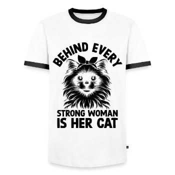 Derrière chaque femme forte se cache son chat Ragdoll Lover - T-shirt contrasté Homme - blanc/noir - Devant - AI Model Female 172 light (172cm) & AI Model Male 178 dark (178cm)