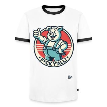 You can all me! - Thumbs Up Pig - Men's Ringer Shirt - white/black - Front - AI Model Female 172 light (172cm) & AI Model Male 178 dark (178cm)