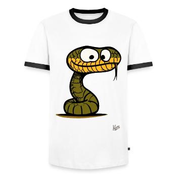 Stupid looking funny snake - Men's Ringer Shirt - white/black - Front - AI Model Female 172 light (172cm) & AI Model Male 178 dark (178cm)