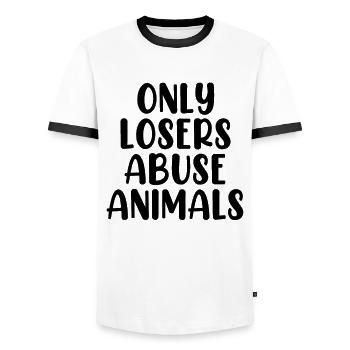 Only Losers Abuse Animals Activist Pet Shelter - Men's Ringer Shirt - white/black - Front - AI Model Female 172 light (172cm) & AI Model Male 178 dark (178cm)