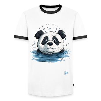 Little panda in the water - Men's Ringer Shirt - white/black - Front - AI Model Female 172 light (172cm) & AI Model Male 178 dark (178cm)