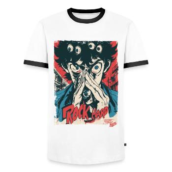Monster Eyes Rock Hard - Men's Ringer Shirt - white/black - Front - AI Model Female 172 light (172cm) & AI Model Male 178 dark (178cm)