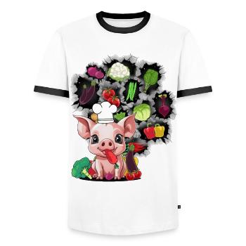 Vegetarian Cooking Piglet Piggy Vegetable Kitchen - Men's Ringer Shirt - white/black - Front - AI Model Female 172 light (172cm) & AI Model Male 178 dark (178cm)