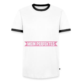 Mom of 3 children - Men's Ringer Shirt - white/black - Front - AI Model Female 172 light (172cm) & AI Model Male 178 dark (178cm)