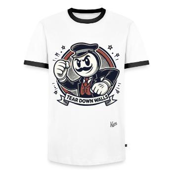 Retro-Schnurrbart-Mann, reißt Wände ein! - Männer Kontrast-T-Shirt - Weiß/Schwarz - Vorne - AI Model Female 172 light (172cm) & AI Model Male 178 dark (178cm)
