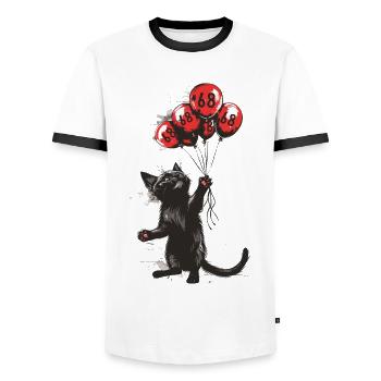 68 Jahre Geschenk 68. Geburtstag Katze - Männer Kontrast-T-Shirt - Weiß/Schwarz - Vorne - AI Model Female 172 light (172cm) & AI Model Male 178 dark (178cm)