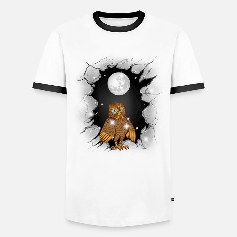 Eule Eulen Mond - Männer Kontrast-T-Shirt - Weiß/Schwarz