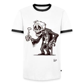 Vieillir est un cadeau, pouce en l’air squelette - T-shirt contrasté Homme - blanc/noir - Devant - AI Model Female 172 light (172cm) & AI Model Male 178 dark (178cm)