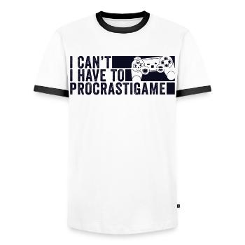 Gamer Je ne peux pas Je dois procrastigame Gaming - T-shirt contrasté Homme - blanc/noir - Devant - AI Model Female 172 light (172cm) & AI Model Male 178 dark (178cm)