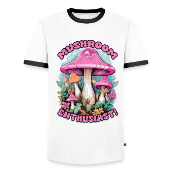 Mushroom Collector Mushroom Grower Mushroom Enthusiast! - Men's Ringer Shirt - white/black - Front - AI Model Female 172 light (172cm) & AI Model Male 178 dark (178cm)