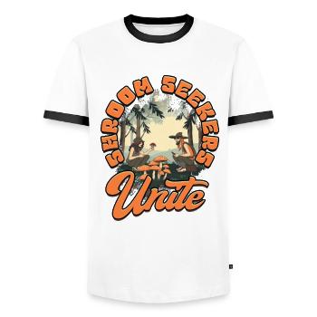 Pilzsammler Pilzzüchter Shroom Seekers Unite - Männer Kontrast-T-Shirt - Weiß/Schwarz - Vorne - AI Model Female 172 light (172cm) & AI Model Male 178 dark (178cm)