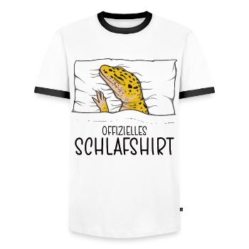 Chemise de nuit officielle Pyjama gecko léopard - T-shirt contrasté Homme - blanc/noir - Devant - AI Model Female 172 light (172cm) & AI Model Male 178 dark (178cm)