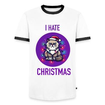 Christmas Cat - Men's Ringer Shirt - white/black - Front - AI Model Female 172 light (172cm) & AI Model Male 178 dark (178cm)