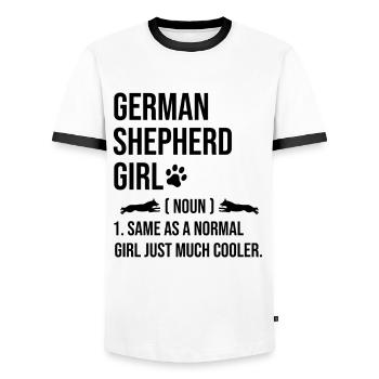 Deutscher Schäferhund Mädchen Wie Ein Normales Mädchen Nur Mu - Männer Kontrast-T-Shirt - Weiß/Schwarz - Vorne - AI Model Female 172 light (172cm) & AI Model Male 178 dark (178cm)