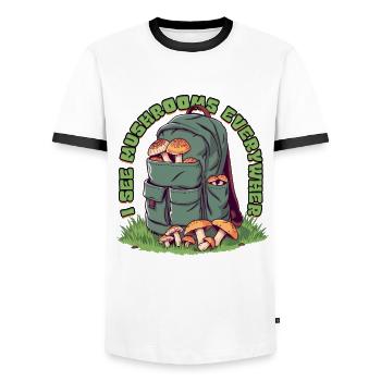 Cueilleurs de champignons Cultivateurs de champignons Je vois des champignons partout - T-shirt contrasté Homme - blanc/noir - Devant - AI Model Female 172 light (172cm) & AI Model Male 178 dark (178cm)