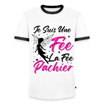 Je Suis Une Fee La Fee Pachier Humour - T-shirt contrasté Homme - blanc/noir - Devant - AI Model Female 172 light (172cm) & AI Model Male 178 dark (178cm)