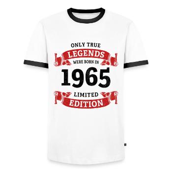 De vraies légendes sont nées en 1965 pour son 60e anniversaire - T-shirt contrasté Homme - blanc/noir - Devant - AI Model Female 172 light (172cm) & AI Model Male 178 dark (178cm)