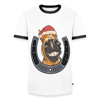 Père Noël Cheval Père Noël Chevaux Père Noël - T-shirt contrasté Homme - blanc/noir - Devant - AI Model Female 172 light (172cm) & AI Model Male 178 dark (178cm)