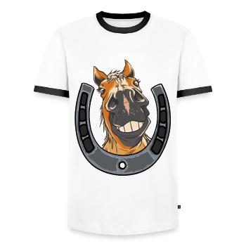 Cheval Chevaux Poney Ferme Centre équestre Cavalier - T-shirt contrasté Homme - blanc/noir - Devant - AI Model Female 172 light (172cm) & AI Model Male 178 dark (178cm)