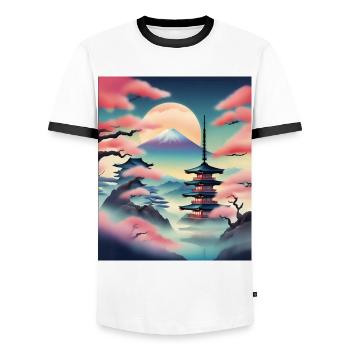 Beautiful japanese view - Men's Ringer Shirt - white/black - Front - AI Model Female 172 light (172cm) & AI Model Male 178 dark (178cm)