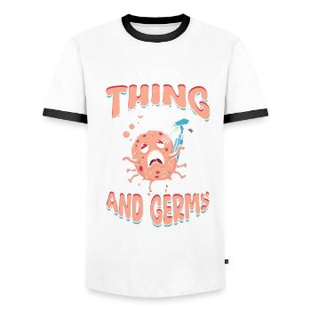 Phobie nucléaire Mysophobie - T-shirt contrasté Homme - blanc/noir - Devant - AI Model Female 172 light (172cm) & AI Model Male 178 dark (178cm)