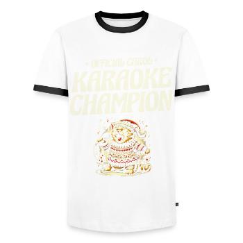 Official Carol Karaoke Champion! Christmas - Men's Ringer Shirt - white/black - Front - AI Model Female 172 light (172cm) & AI Model Male 178 dark (178cm)