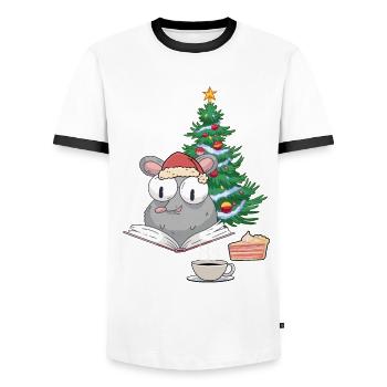 Santa Mouse Christmas Christmas Kids Child - Men's Ringer Shirt - white/black - Front - AI Model Female 172 light (172cm) & AI Model Male 178 dark (178cm)