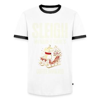 Schlitten mein Name um Kaffee geht, Weihnachtsspaß - Männer Kontrast-T-Shirt - Weiß/Schwarz - Vorne - AI Model Female 172 light (172cm) & AI Model Male 178 dark (178cm)